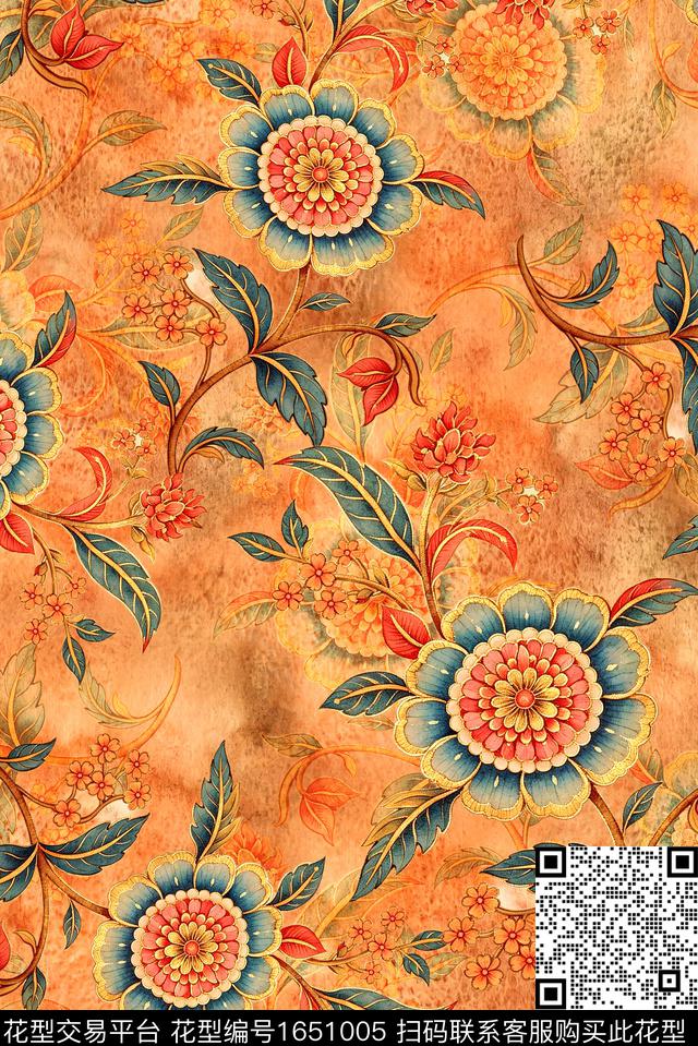 年轻女装满版散花朦胧花卉数码印花花型下载（图片编号: 1651005） - 瓦栏（Walan）