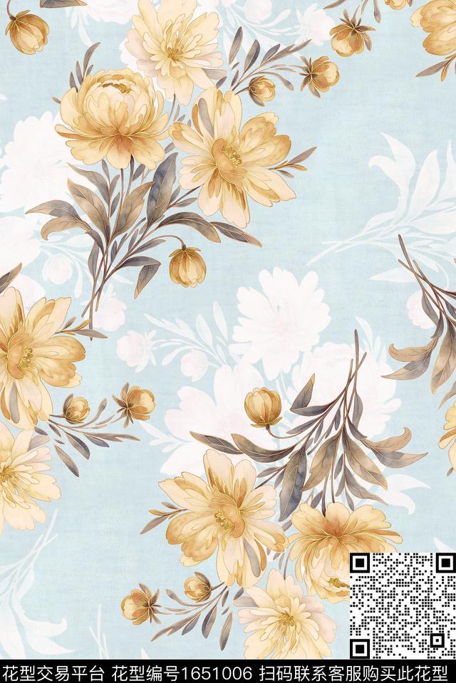 年轻女装满版散花朦胧花卉数码印花花型下载（图片编号: 1651006） - 瓦栏（Walan）