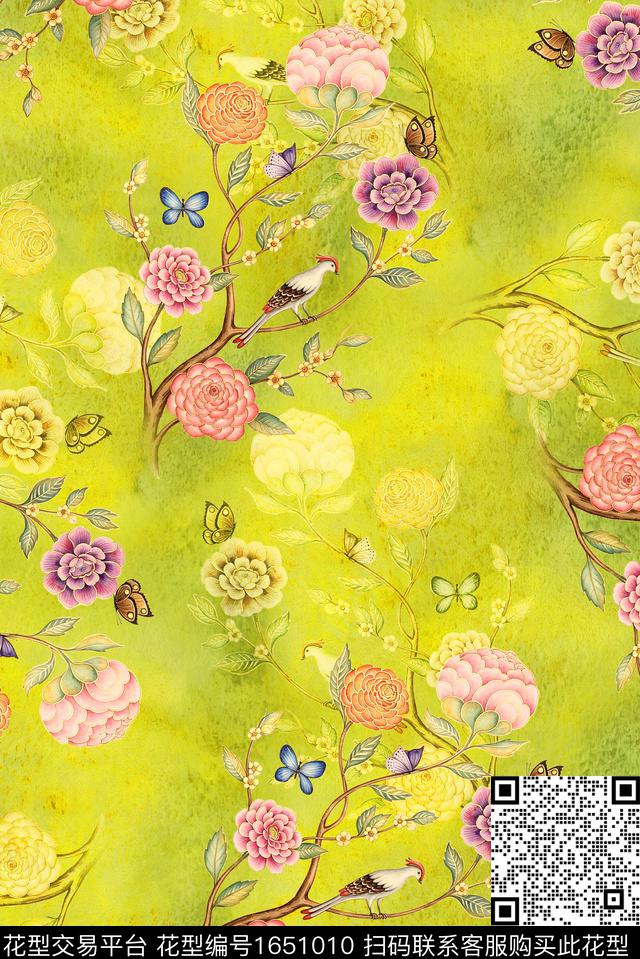 年轻女装满版散花朦胧花卉数码印花花型下载（图片编号: 1651010） - 瓦栏（Walan）