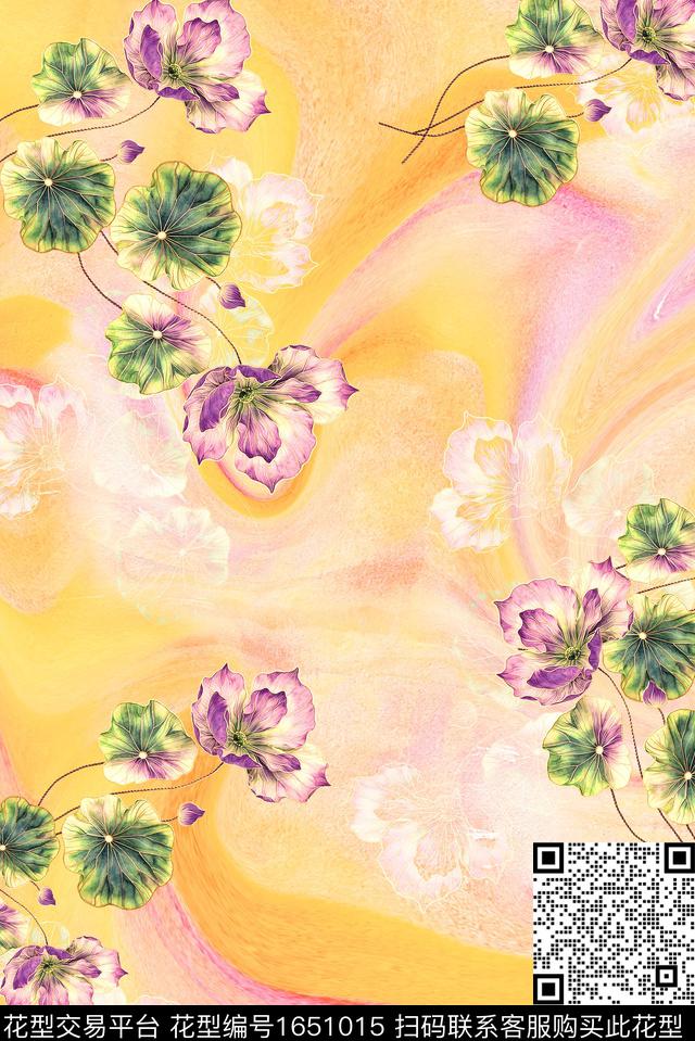 年轻女装满版散花朦胧花卉数码印花花型下载（图片编号: 1651015） - 瓦栏（Walan）