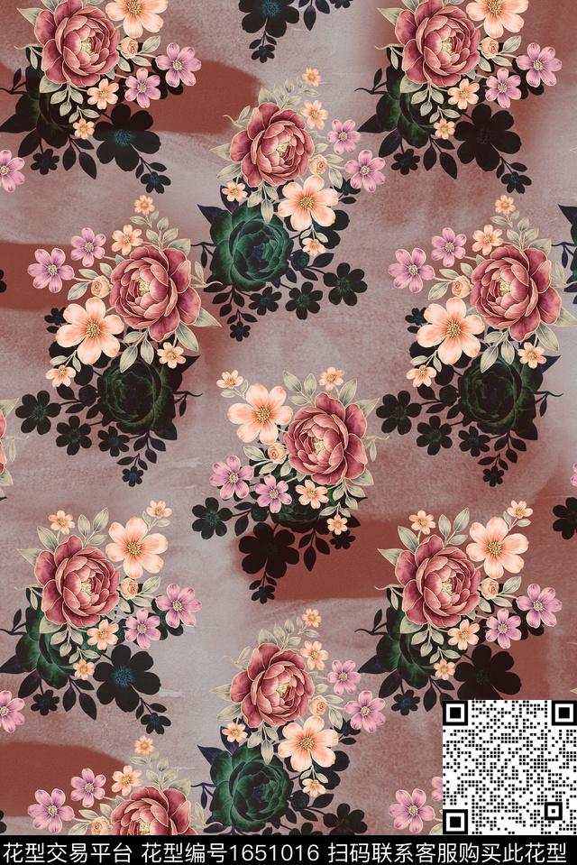 年轻女装满版散花朦胧花卉数码印花花型下载（图片编号: 1651016） - 瓦栏（Walan）
