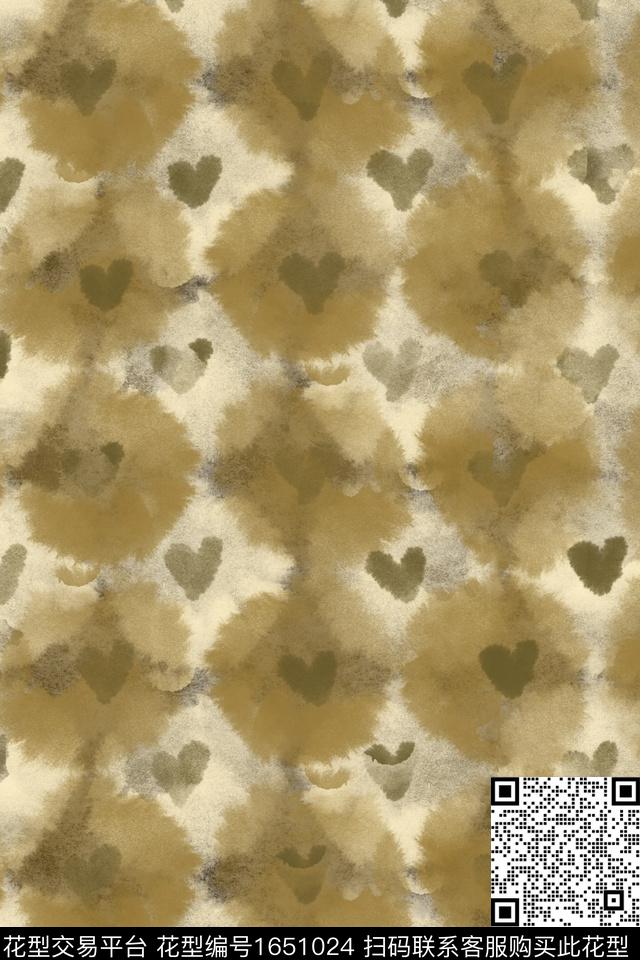 爱心水彩波点数码印花花型下载（图片编号: 1651024） - 瓦栏（Walan）