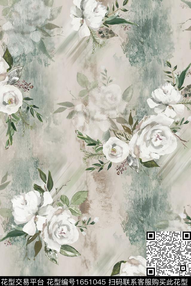 花卉水彩花卉跳接数码印花花型下载（图片编号: 1651045） - 瓦栏（Walan）