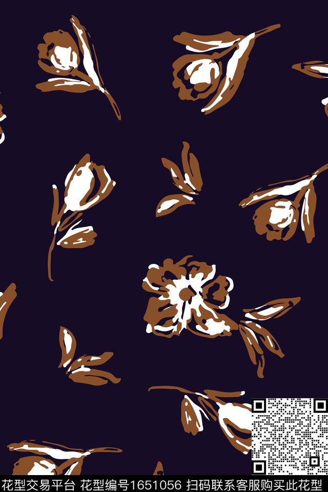 清爽底花卉手绘大花花卉传统印花花型下载（图片编号: 1651056） - 瓦栏（Walan）