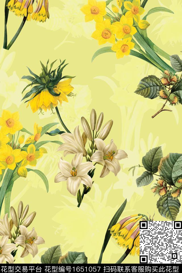 年轻女装真丝花卉数码印花花型下载（图片编号: 1651057） - 瓦栏（Walan）