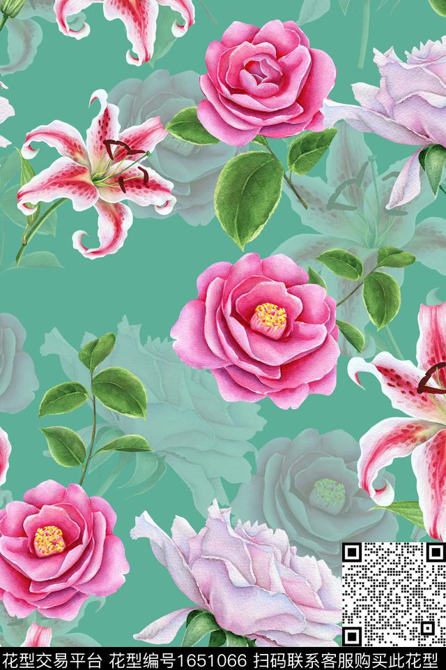 年轻女装真丝花卉数码印花花型下载（图片编号: 1651066） - 瓦栏（Walan）