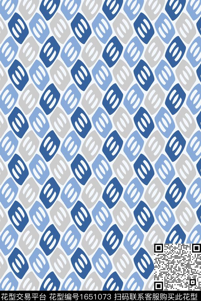 几何蓝色传统印花花型下载（图片编号: 1651073） - 瓦栏（Walan）