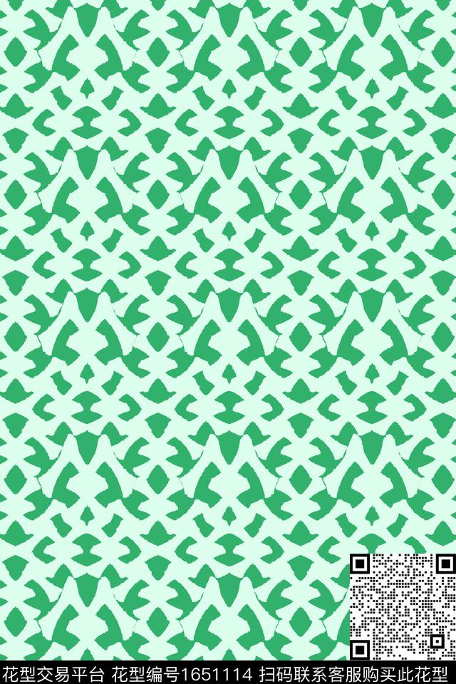 碎片绿色几何传统印花花型下载（图片编号: 1651114） - 瓦栏（Walan）