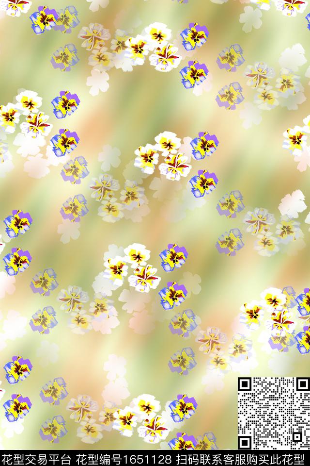 晕染肌理满版散花小碎花数码印花花型下载（图片编号: 1651128） - 瓦栏（Walan）