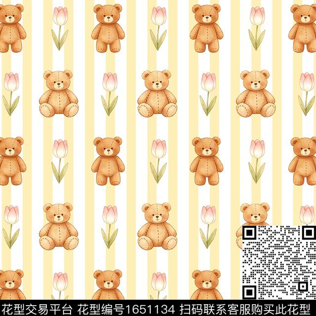 卡通小熊郁金香条纹数码印花花型下载（图片编号: 1651134） - 瓦栏（Walan）