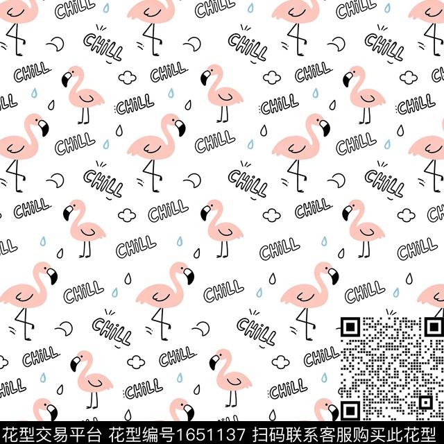 火烈鸟趣味字母数码印花花型下载（图片编号: 1651137） - 瓦栏（Walan）