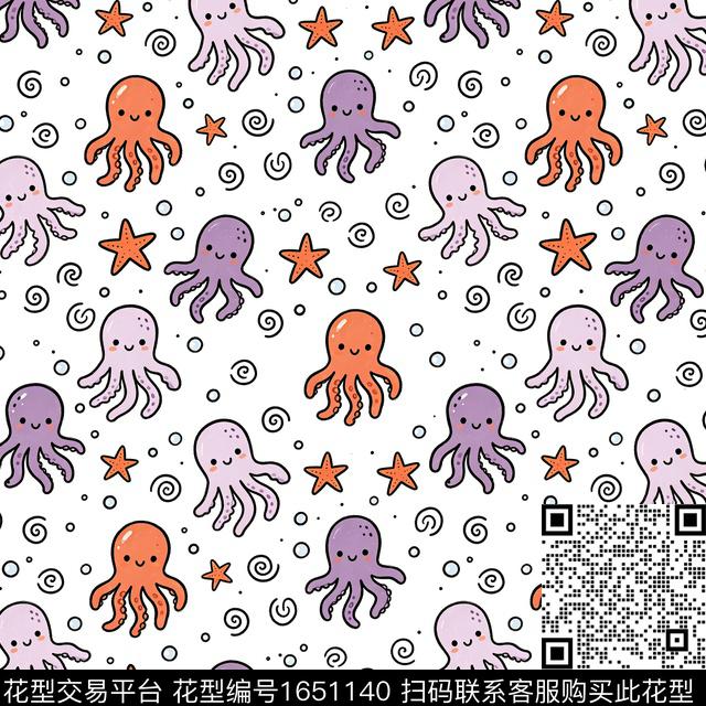 章鱼海洋海星数码印花花型下载（图片编号: 1651140） - 瓦栏（Walan）
