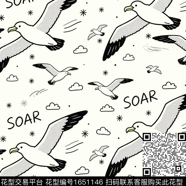 海鸥鸟类白云数码印花花型下载（图片编号: 1651146） - 瓦栏（Walan）