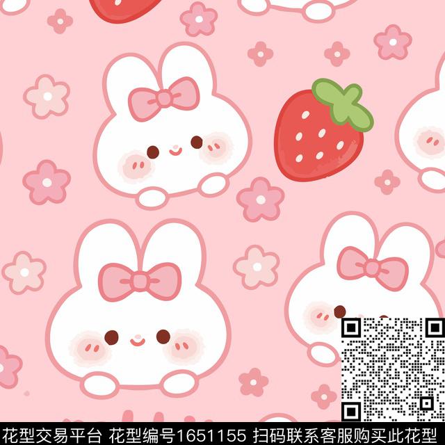 草莓白兔头像白兔图案数码印花花型下载（图片编号: 1651155） - 瓦栏（Walan）