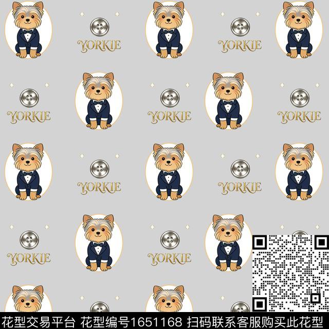 西装约克夏犬纽扣数码印花花型下载（图片编号: 1651168） - 瓦栏（Walan）