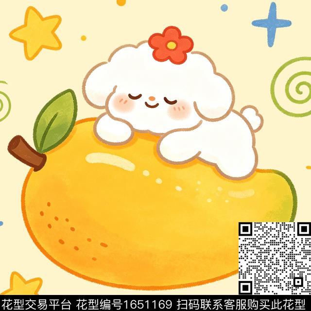 小白狗芒果定位数码印花花型下载（图片编号: 1651169） - 瓦栏（Walan）