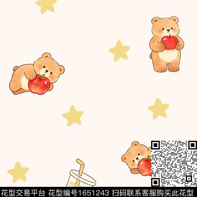 苹果小熊卡通数码印花花型下载（图片编号: 1651243） - 瓦栏（Walan）