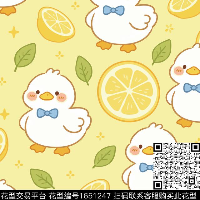 柠檬小鸭卡通数码印花花型下载（图片编号: 1651247） - 瓦栏（Walan）