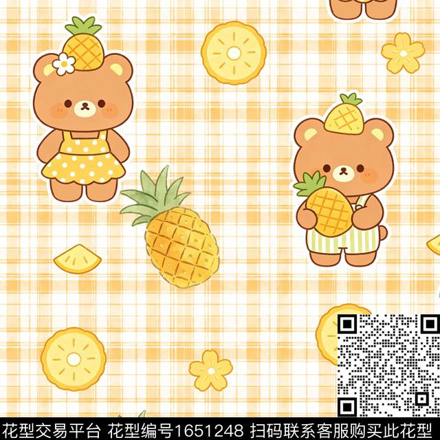 菠萝小棕熊小花数码印花花型下载（图片编号: 1651248） - 瓦栏（Walan）