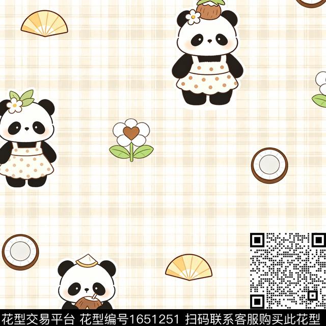 熊猫椰子卡通数码印花花型下载（图片编号: 1651251） - 瓦栏（Walan）