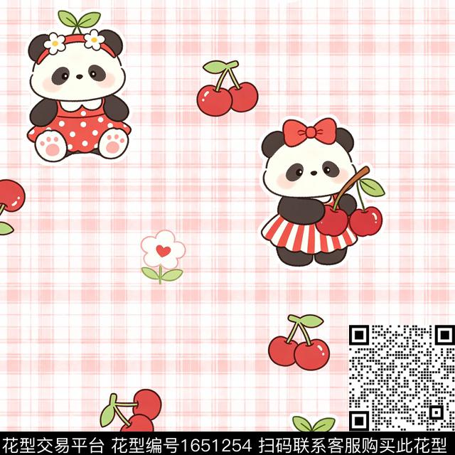 卡通熊猫樱桃数码印花花型下载（图片编号: 1651254） - 瓦栏（Walan）