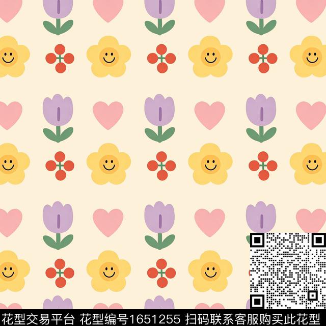 郁金香爱心小花传统印花花型下载（图片编号: 1651255） - 瓦栏（Walan）