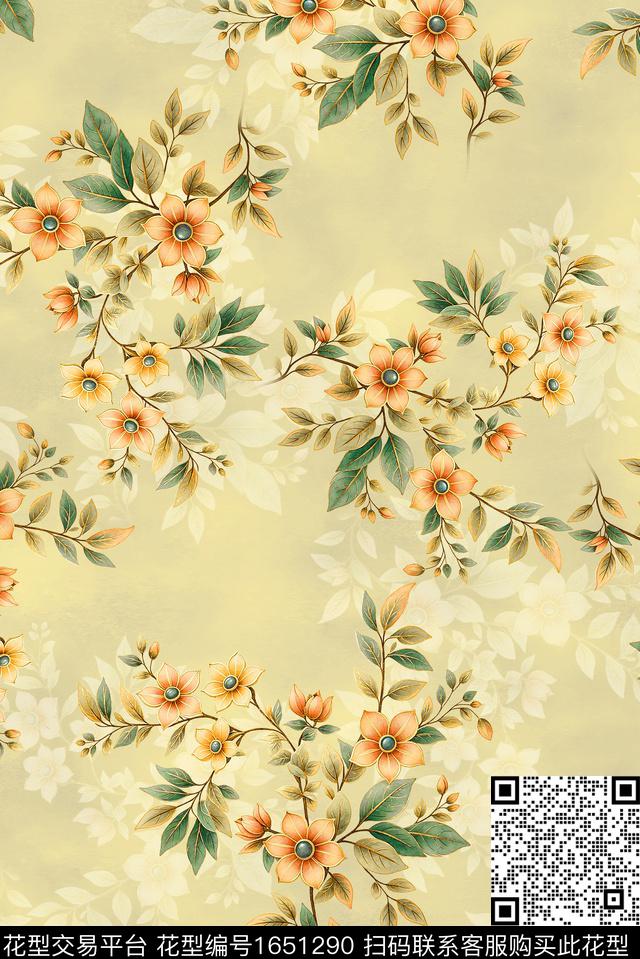 年轻女装满版散花朦胧花卉数码印花花型下载（图片编号: 1651290） - 瓦栏（Walan）