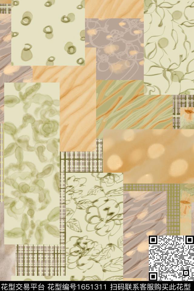 民族风侘寂混合拼接数码印花花型下载（图片编号: 1651311） - 瓦栏（Walan）