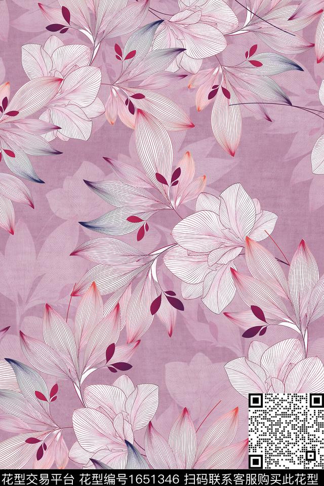 年轻女装满版散花水彩花卉数码印花花型下载（图片编号: 1651346） - 瓦栏（Walan）