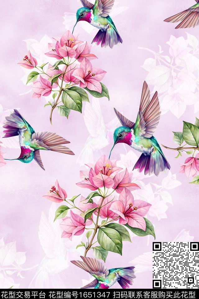 年轻女装满版散花水彩花卉数码印花花型下载（图片编号: 1651347） - 瓦栏（Walan）