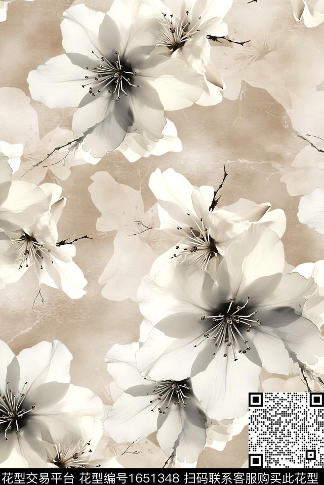 年轻女装满版散花水彩花卉数码印花花型下载（图片编号: 1651348） - 瓦栏（Walan）