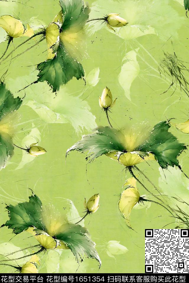 年轻女装满版散花水彩花卉数码印花花型下载（图片编号: 1651354） - 瓦栏（Walan）