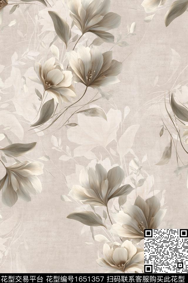 年轻女装满版散花水彩花卉数码印花花型下载（图片编号: 1651357） - 瓦栏（Walan）
