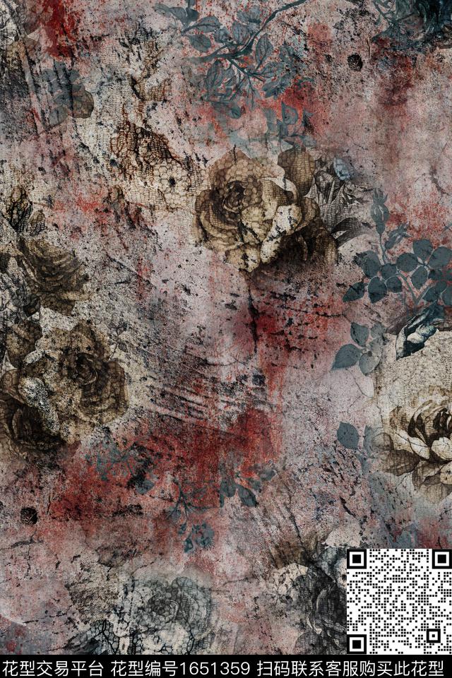 中老年花卉复古数码印花花型下载（图片编号: 1651359） - 瓦栏（Walan）