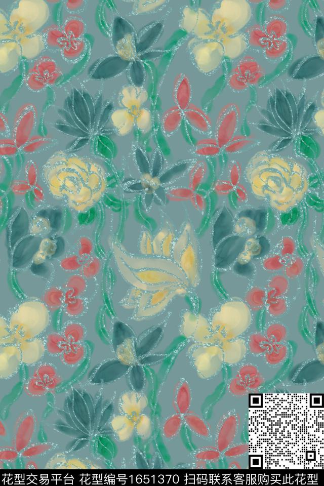 花卉肌理水彩数码印花花型下载（图片编号: 1651370） - 瓦栏（Walan）