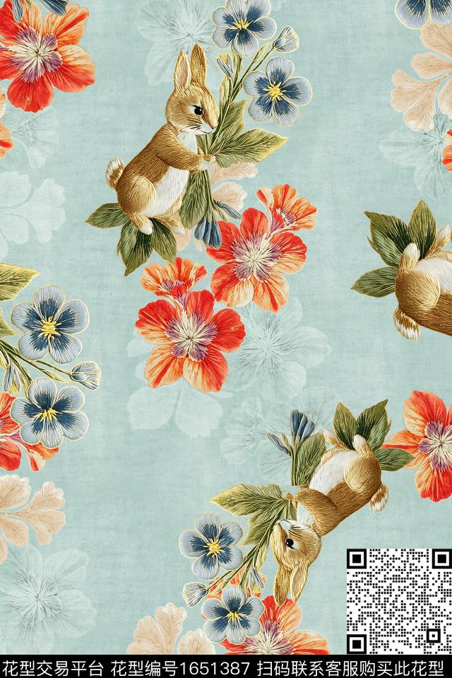 年轻女装满版散花水彩花卉数码印花花型下载（图片编号: 1651387） - 瓦栏（Walan）
