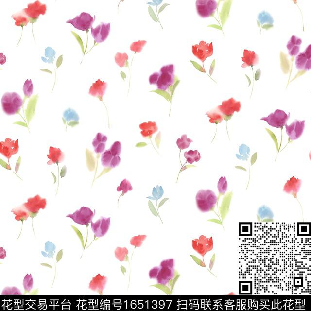 小清新花卉水彩花卉数码印花花型下载（图片编号: 1651397） - 瓦栏（Walan）