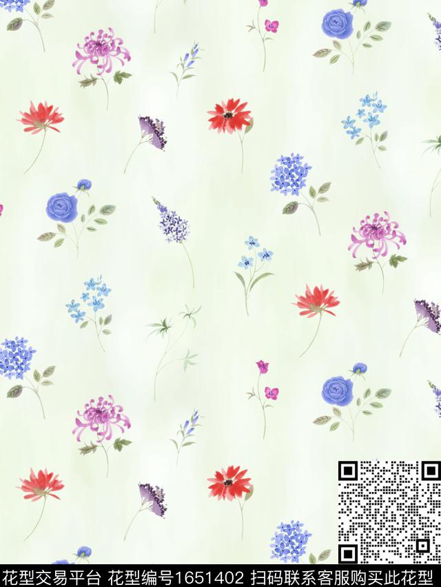 小清新花卉水彩花卉数码印花花型下载（图片编号: 1651402） - 瓦栏（Walan）