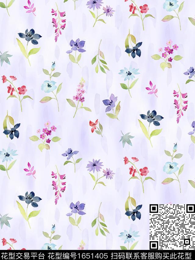 小清新花卉水彩花卉数码印花花型下载（图片编号: 1651405） - 瓦栏（Walan）