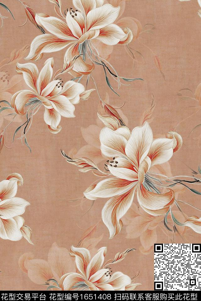 年轻女装满版散花水彩花卉数码印花花型下载（图片编号: 1651408） - 瓦栏（Walan）
