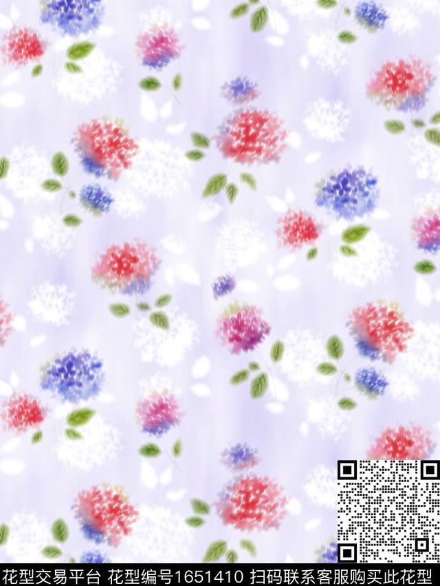 小清新花卉模糊花卉数码印花花型下载（图片编号: 1651410） - 瓦栏（Walan）