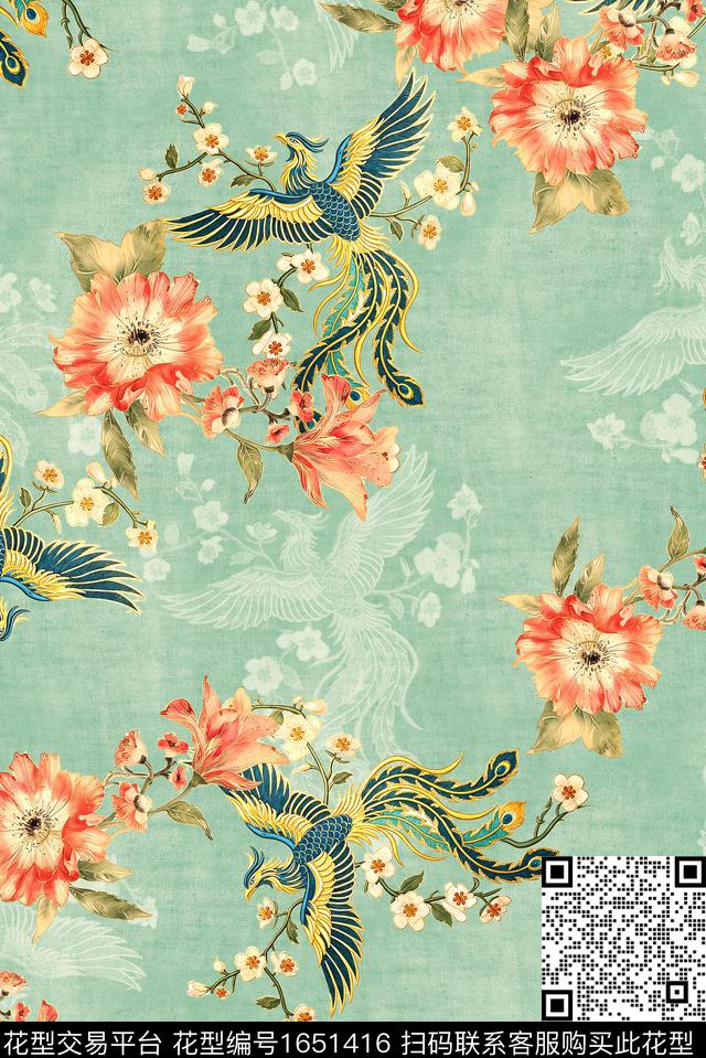 年轻女装满版散花水彩花卉数码印花花型下载（图片编号: 1651416） - 瓦栏（Walan）
