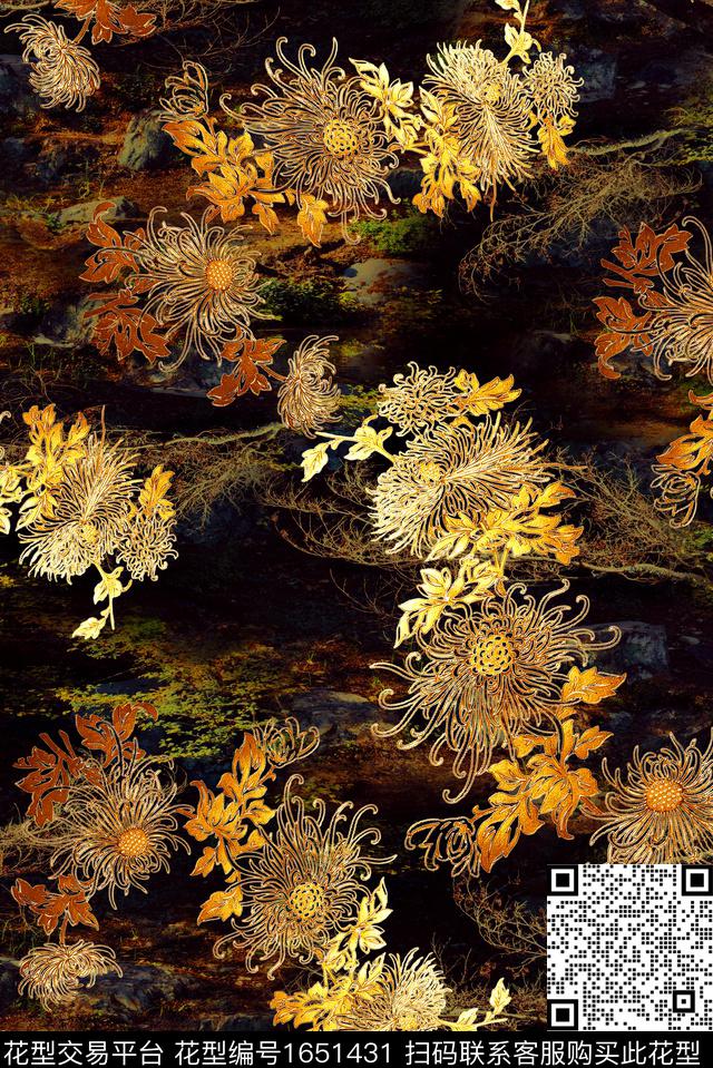 年轻女装满版散花水彩花卉数码印花花型下载（图片编号: 1651431） - 瓦栏（Walan）