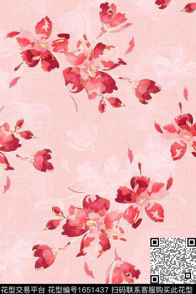 年轻女装满版散花水彩花卉数码印花花型下载（图片编号: 1651437） - 瓦栏（Walan）