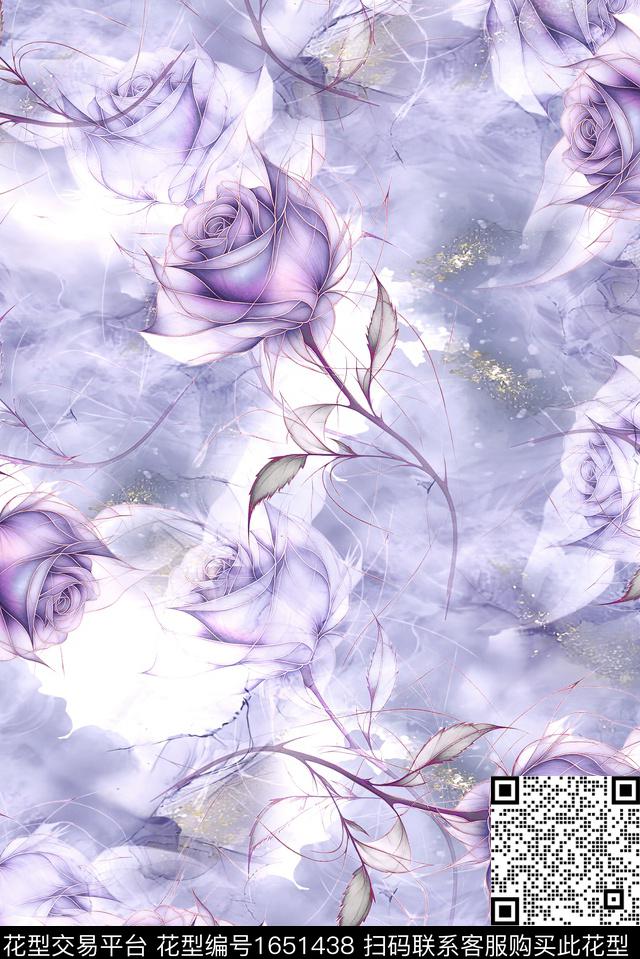 年轻女装满版散花水彩花卉数码印花花型下载（图片编号: 1651438） - 瓦栏（Walan）