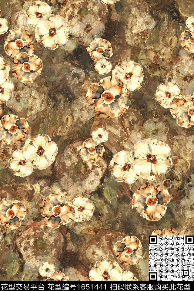 年轻女装满版散花水彩花卉数码印花花型下载（图片编号: 1651441） - 瓦栏（Walan）