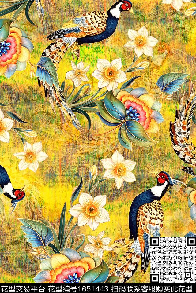 年轻女装满版散花水彩花卉数码印花花型下载（图片编号: 1651443） - 瓦栏（Walan）