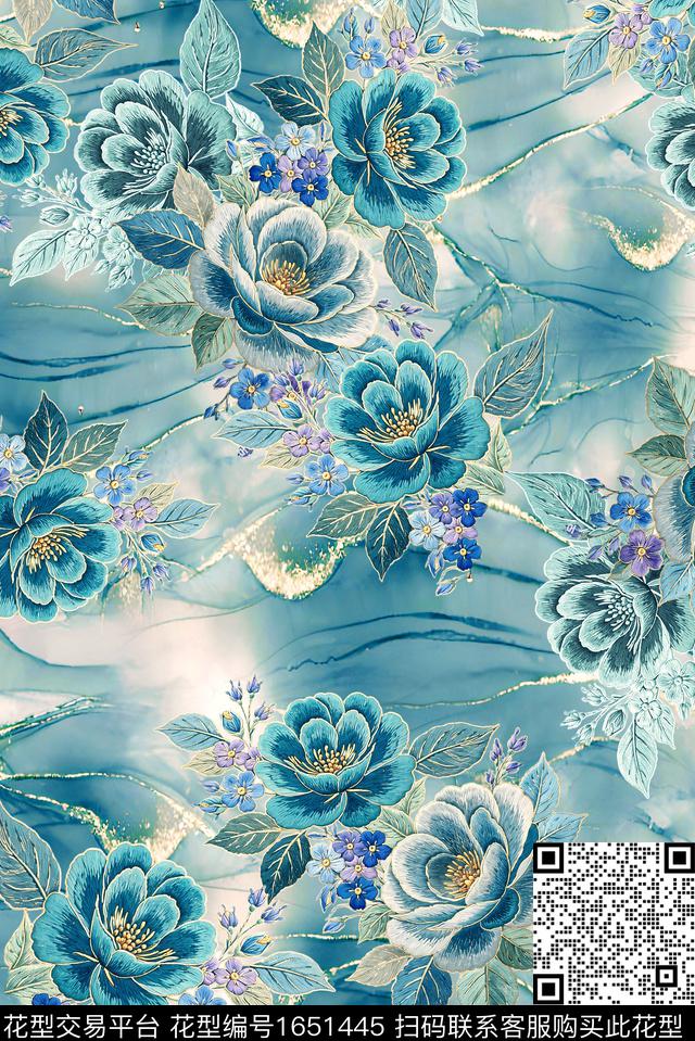 年轻女装满版散花水彩花卉数码印花花型下载（图片编号: 1651445） - 瓦栏（Walan）
