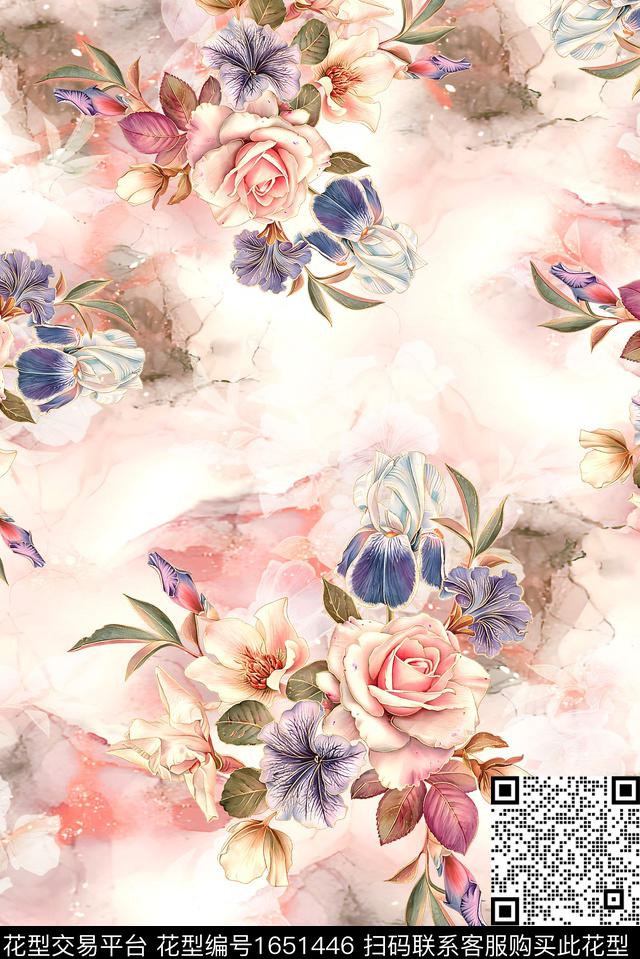 年轻女装满版散花水彩花卉数码印花花型下载（图片编号: 1651446） - 瓦栏（Walan）