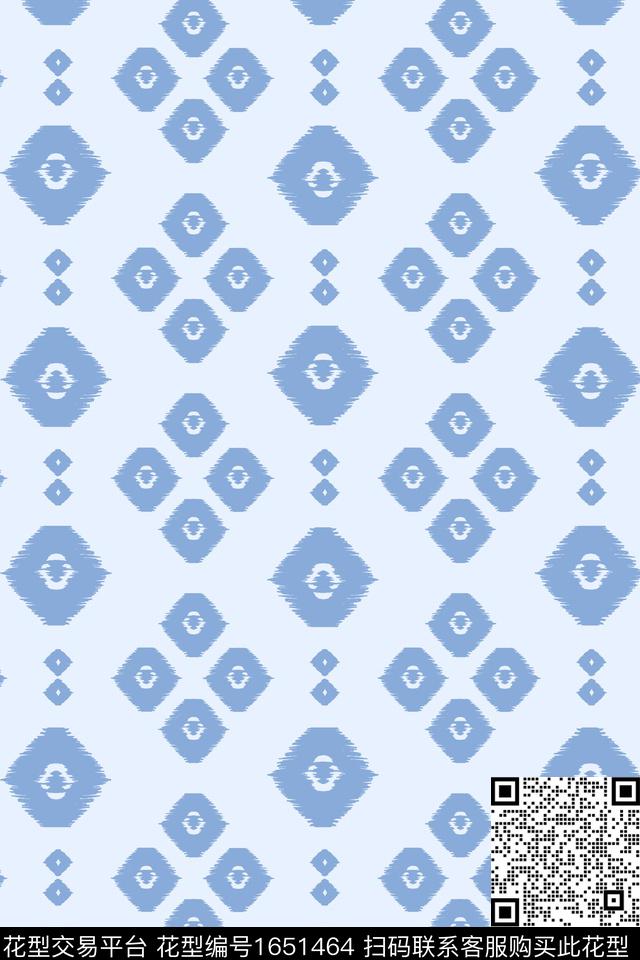 民族风几何蓝色数码印花花型下载（图片编号: 1651464） - 瓦栏（Walan）